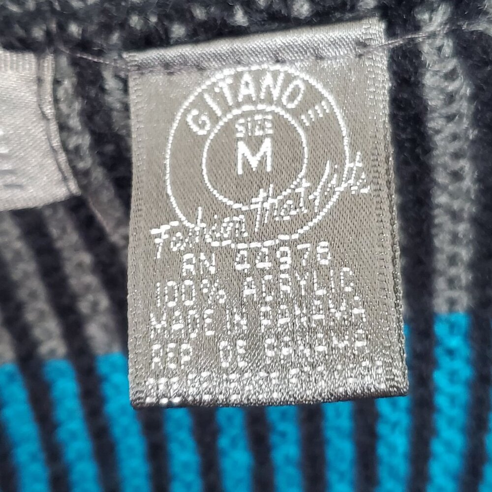 Gitano Mens M Sweater Striped Knit Acrylic Ribbed Cuff and Hem Soft 80s Vintage - Picture 9 of 10